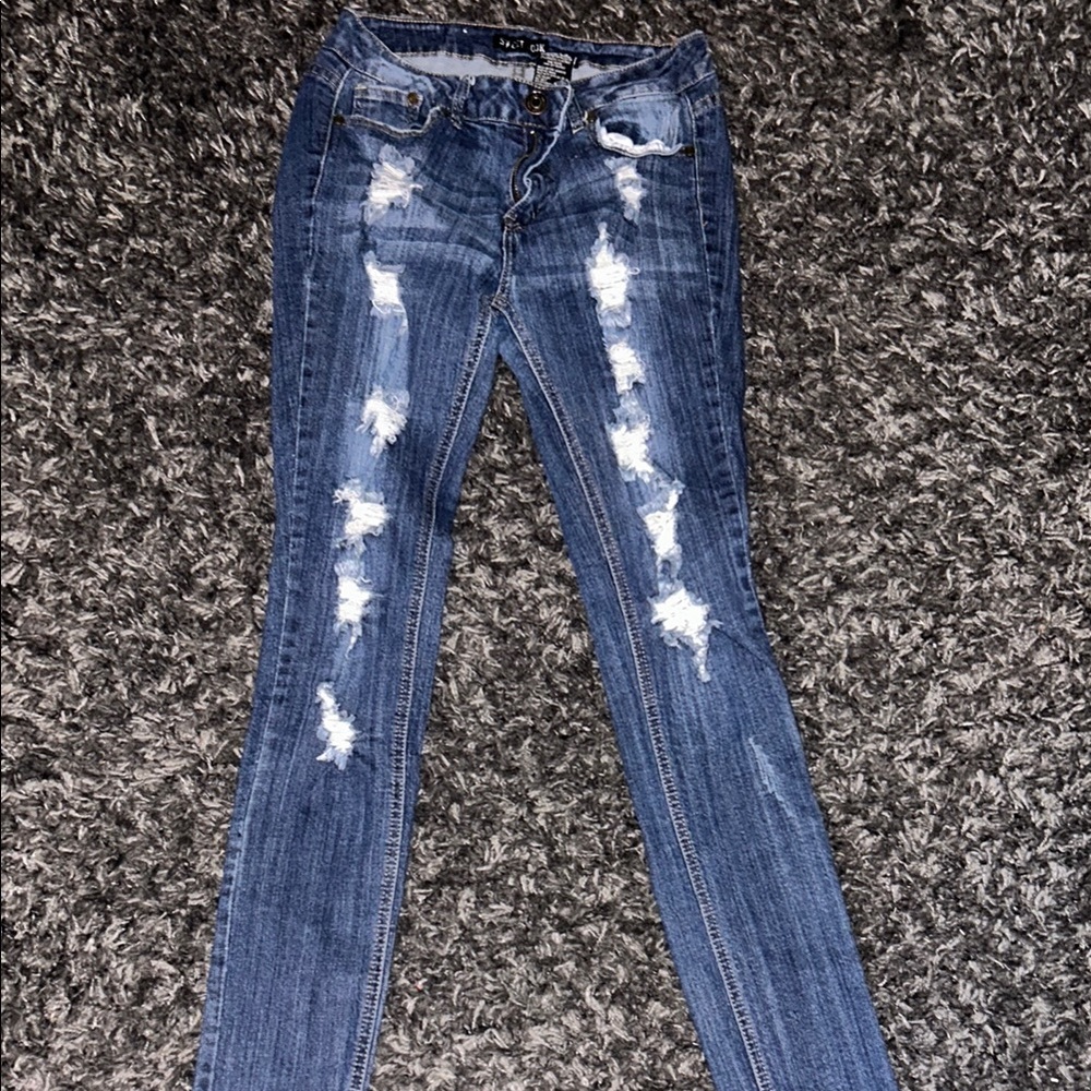 SIZE 11- Distressed Blue Jeans - Picture 1 of 4